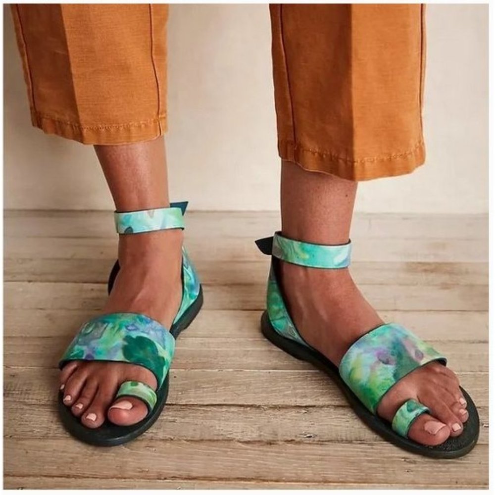 Turquoise & Green Tie-Dye Ankle Strap Women's Sandals
